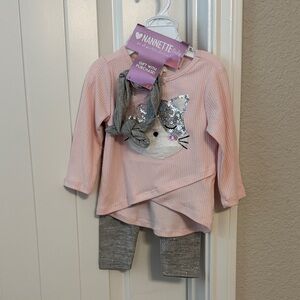 Nannette Pink Cat Top and Gray Leggings Set